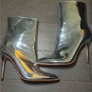 Silver High Heel Ankle Bootie